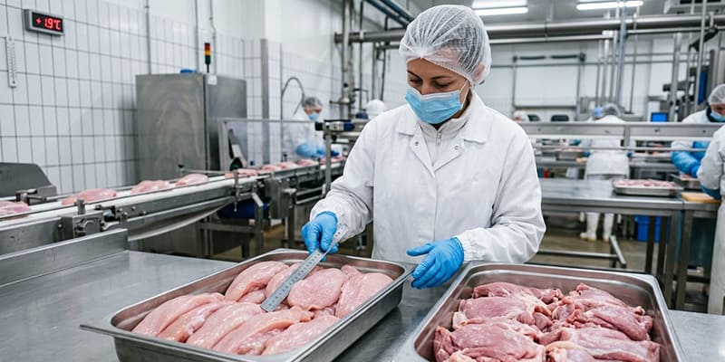 Входной контроль охлажденного мяса индейки на производстве полуфабрикатов